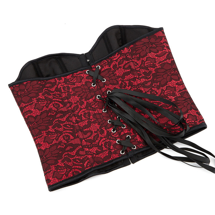 Burgundy Floral Lace Strapless Corset Top, alternate view 5