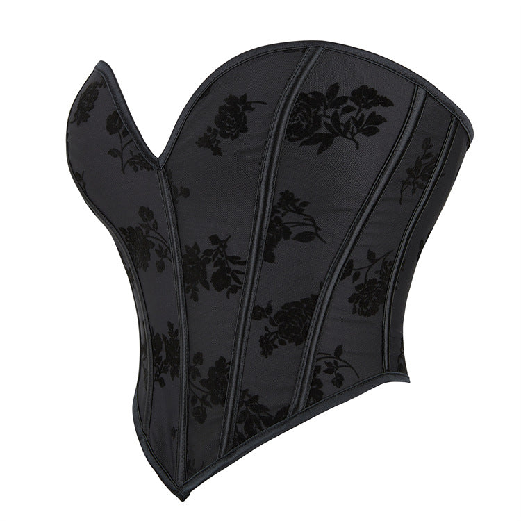 Black Rose Print Strapless Corset Top, alternate view 2