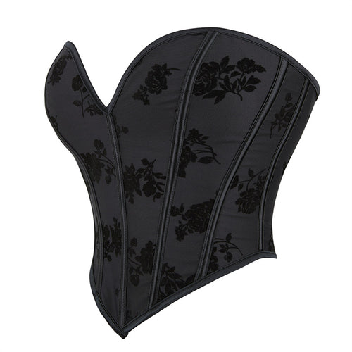 Black Rose Print Strapless Corset Top, alternate view 2