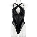 Strappy Mesh Faux Leather Teddy Bodysuit - Styled View