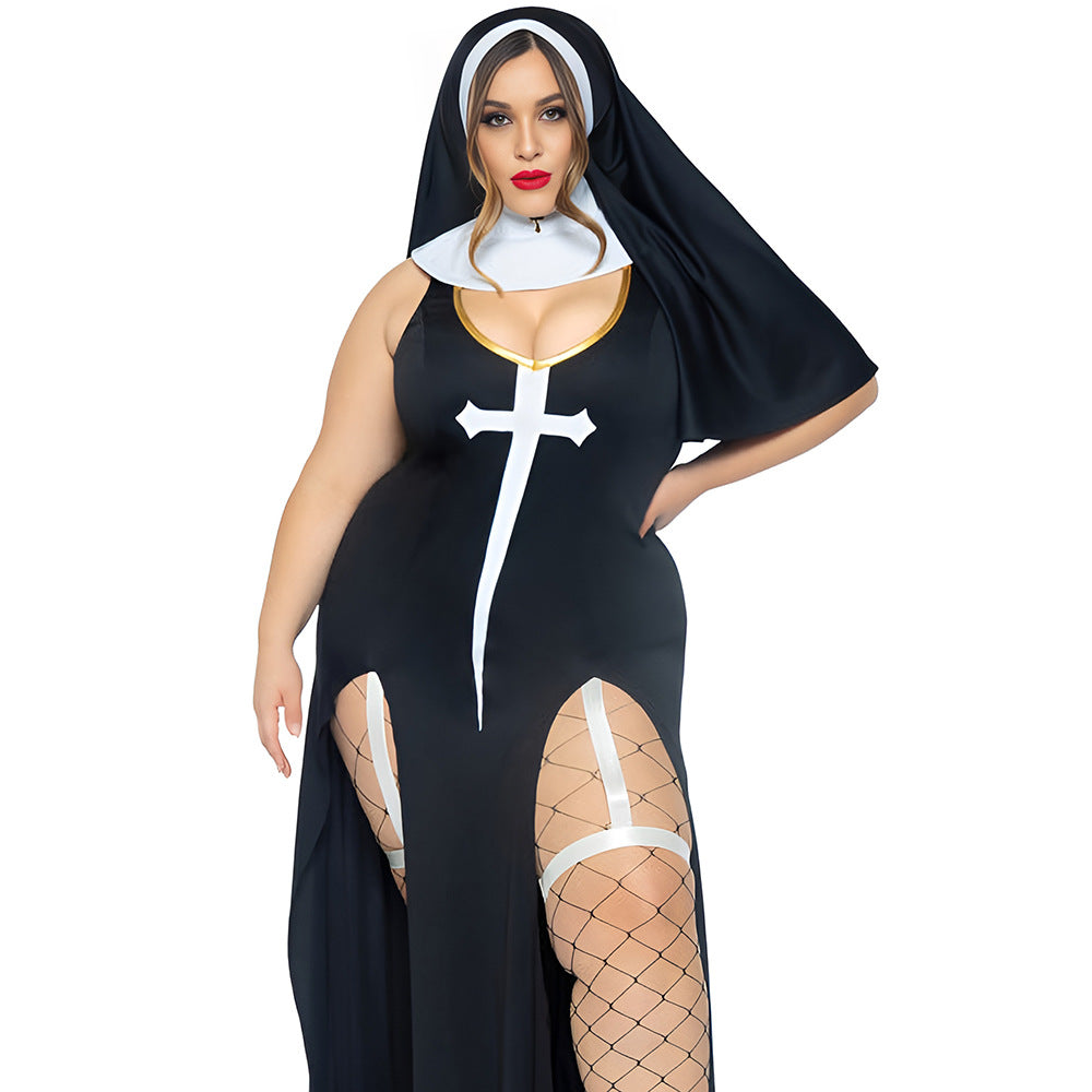Plus size nun uniform sexy underwear set halloween cosplay nun costume cosplay nightclub uniform