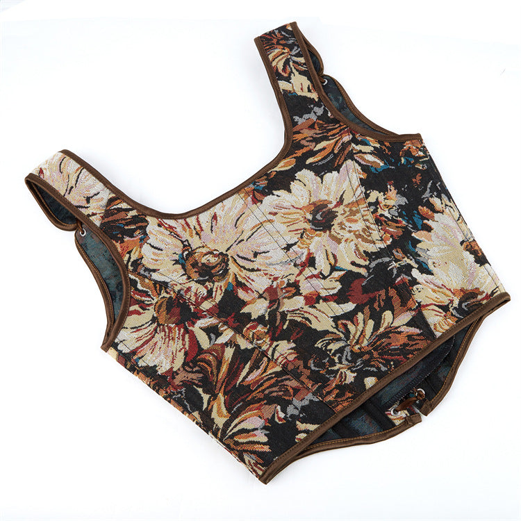 Black Floral Tie-Strap Corset Top, alternate view 5