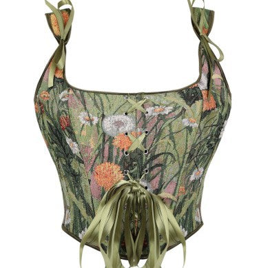Green Floral Tie-Strap Corset Top, alternate view 5