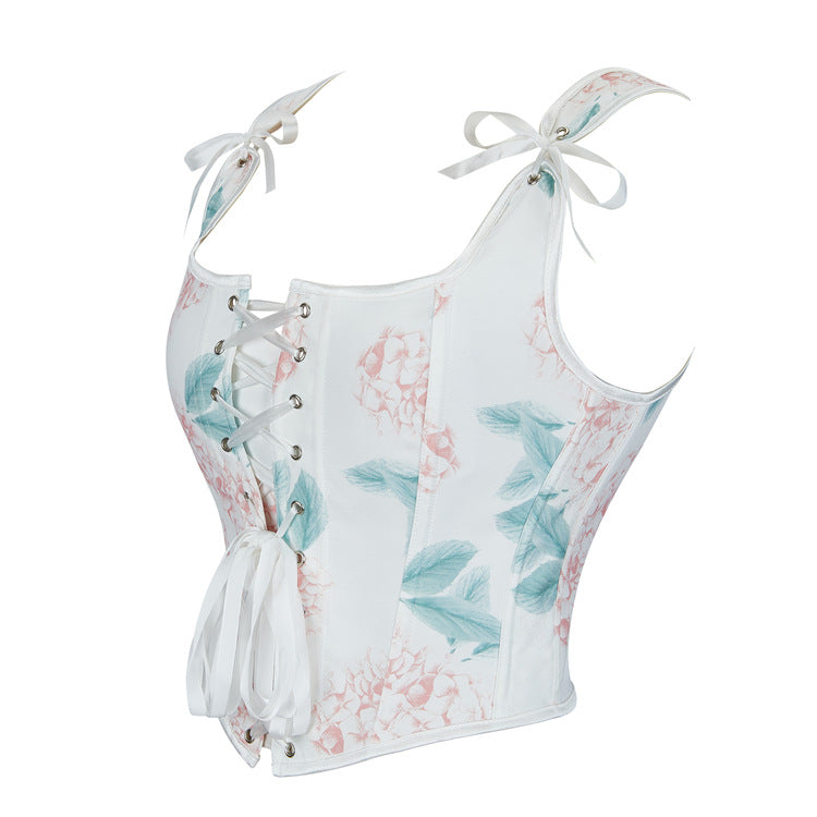 White Pastel Floral Tie-Strap Corset Top, alternate view 2