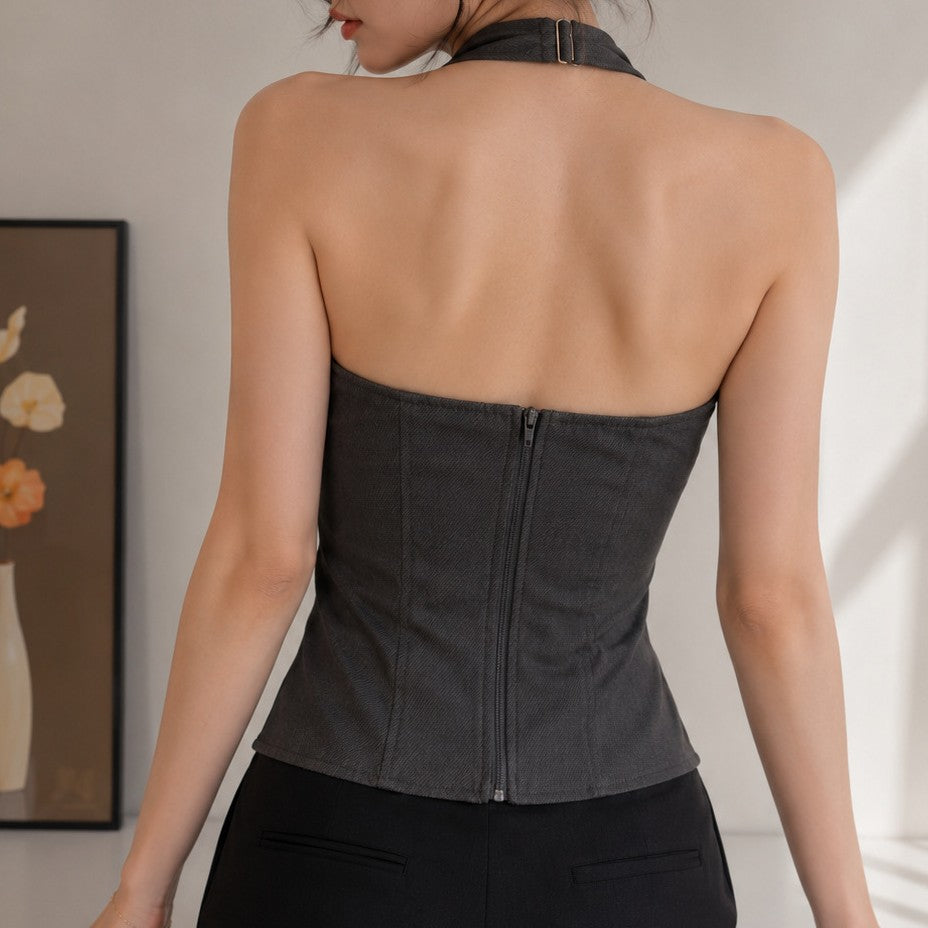 Black Plunge Halter Corset Top, alternate view 4