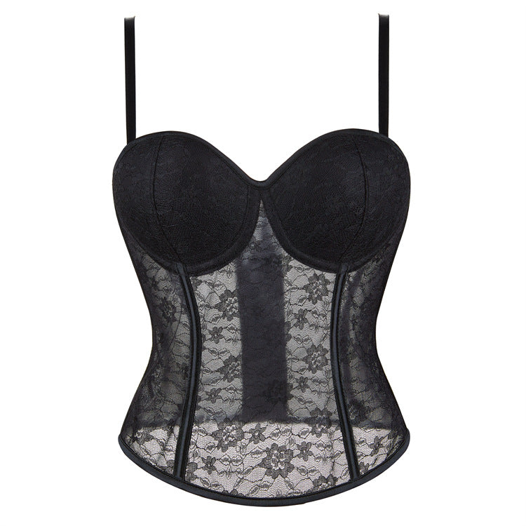 Black Sheer Lace Corset Top