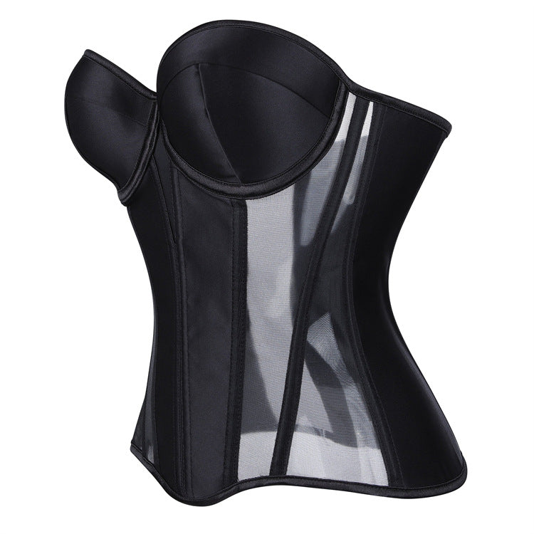 Black Sheer Panel Bustier Corset Top, alternate view 2