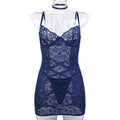 Navy Blue Pearl Detail Chemise Nightdress - Styled View