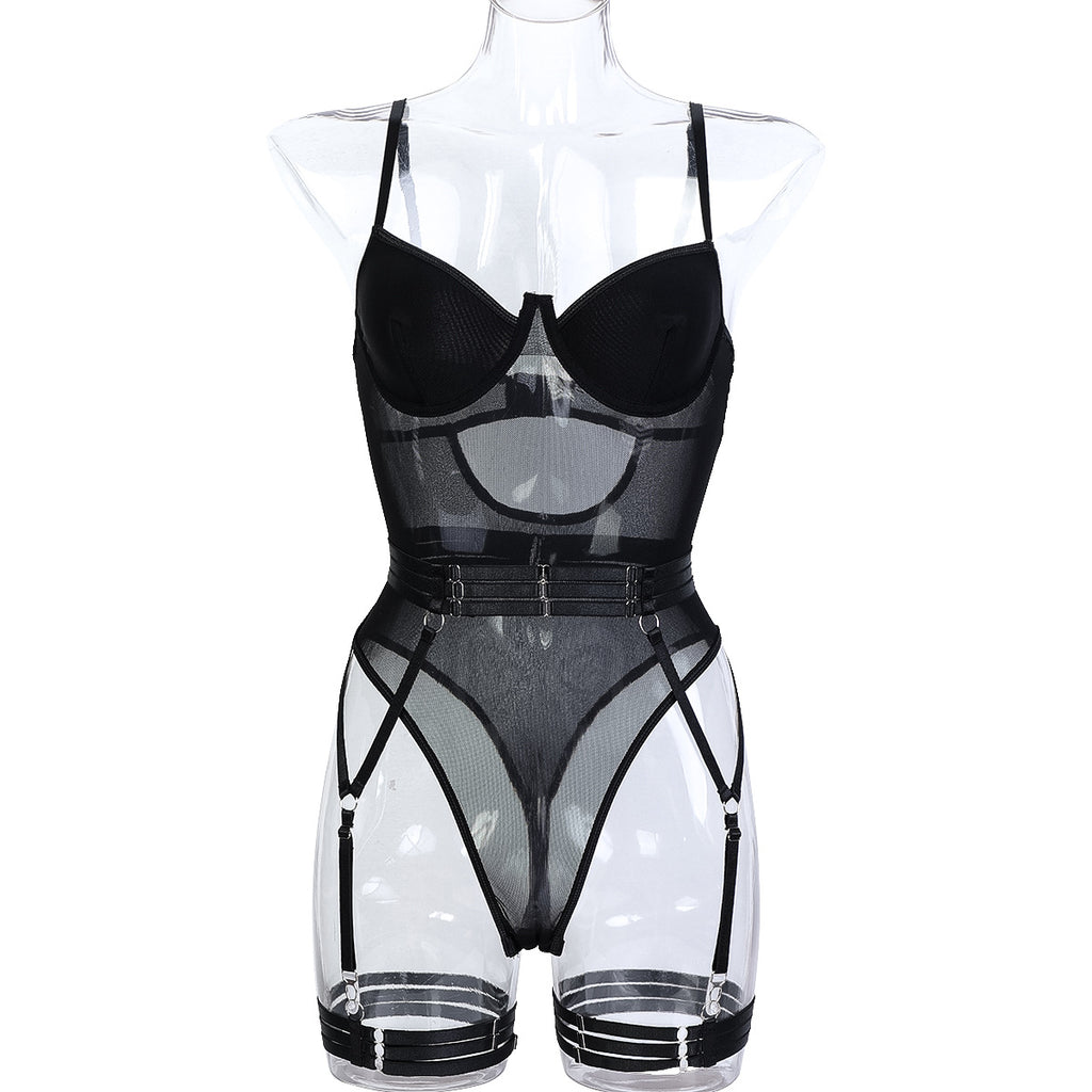 Mesh Strappy Teddy Bodysuit - Styled View