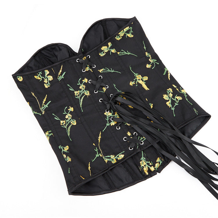Black Yellow Floral Strapless Corset Top, alternate view 5