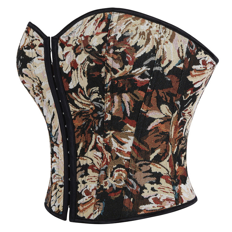 Black Beige Floral Tapestry Corset Top, alternate view 2