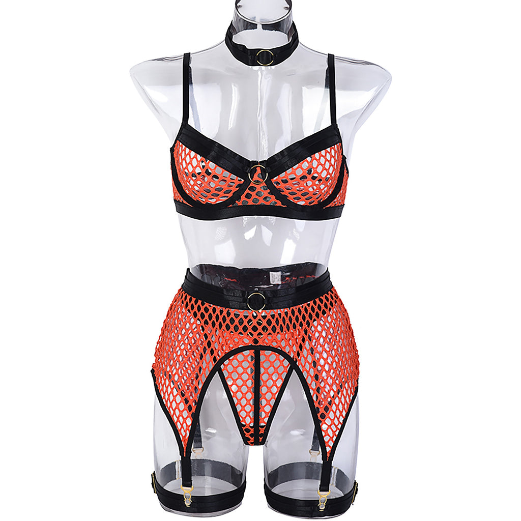 Neon Green Lace Four-Piece Lingerie Set - Alternate View