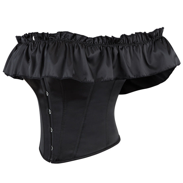 Black Satin-Look Off-Shoulder Corset Top, alternate view 2