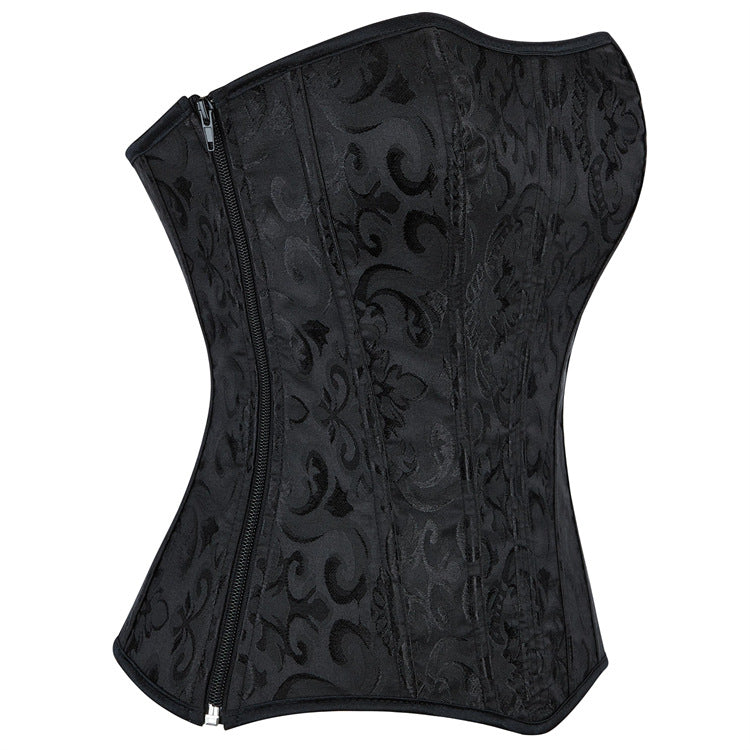 Black Jacquard Zip-Back Corset Top, alternate view 3