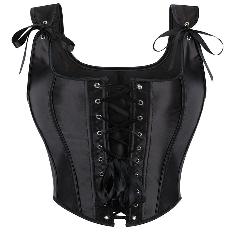 Black Shoulder-Tie Lace-Up Corset Top