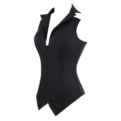 Black Pinstripe Zip-Front Corset Top, alternate view 2