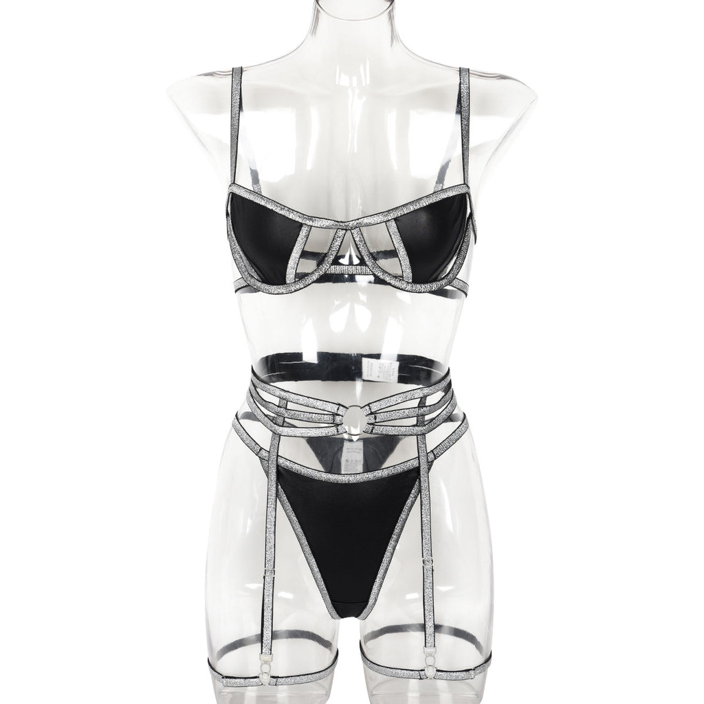 Silver Faux Leather Lingerie Set - Alternate View