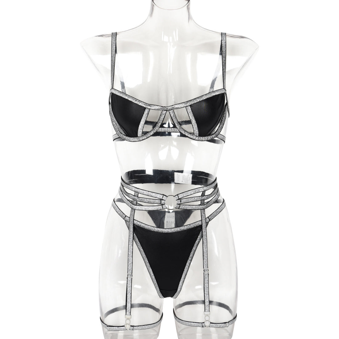 Silver Faux Leather Lingerie Set - Alternate View