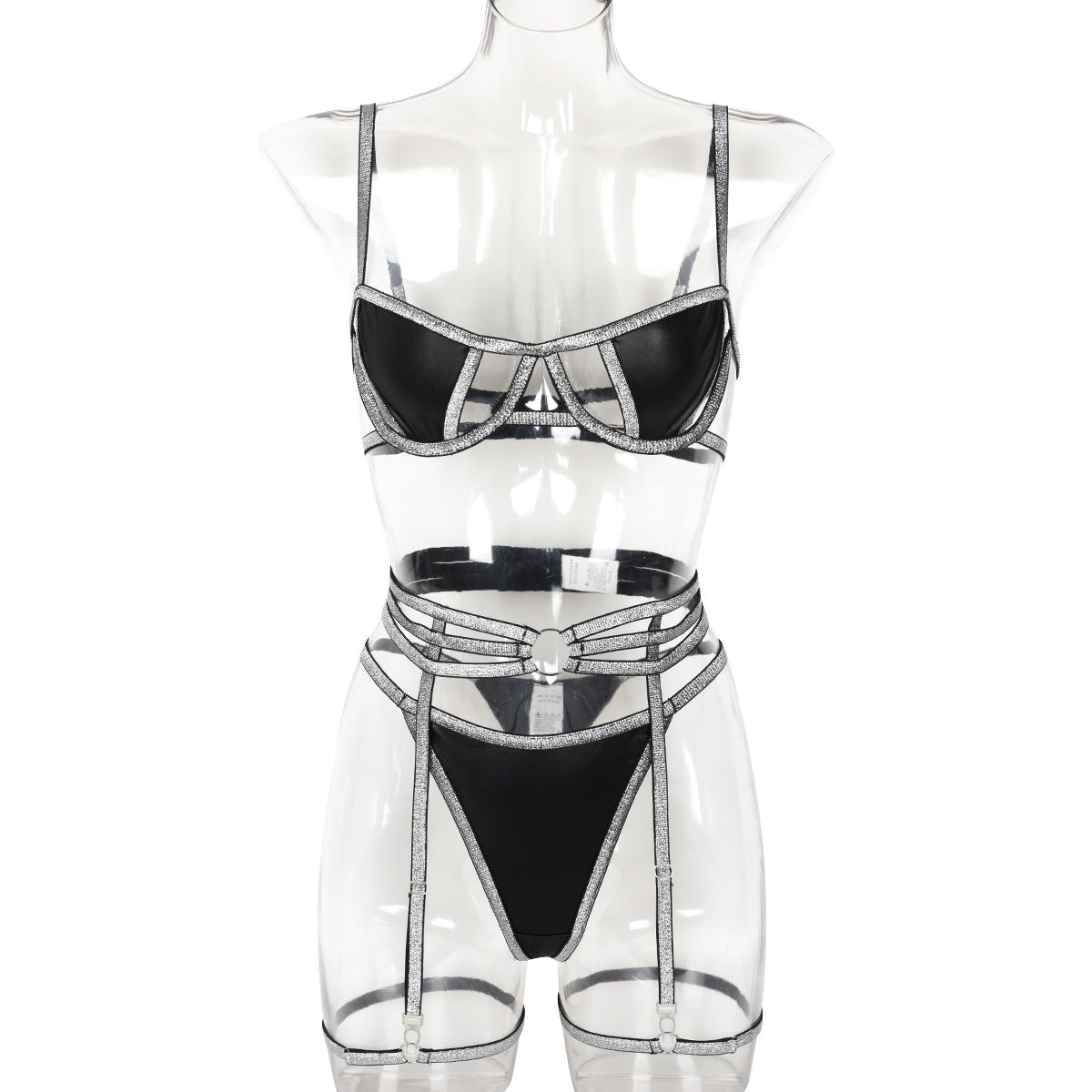 Silver Faux Leather Lingerie Set - Alternate View