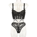 Black lace-up strappy teddy bodysuit with lace-look cups - alternate view