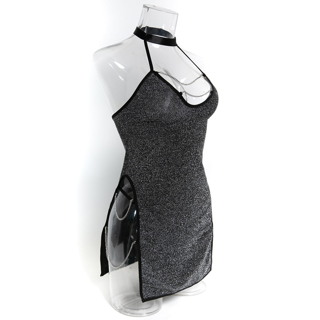 Black halter cutout mini dress lingerie - alternate view