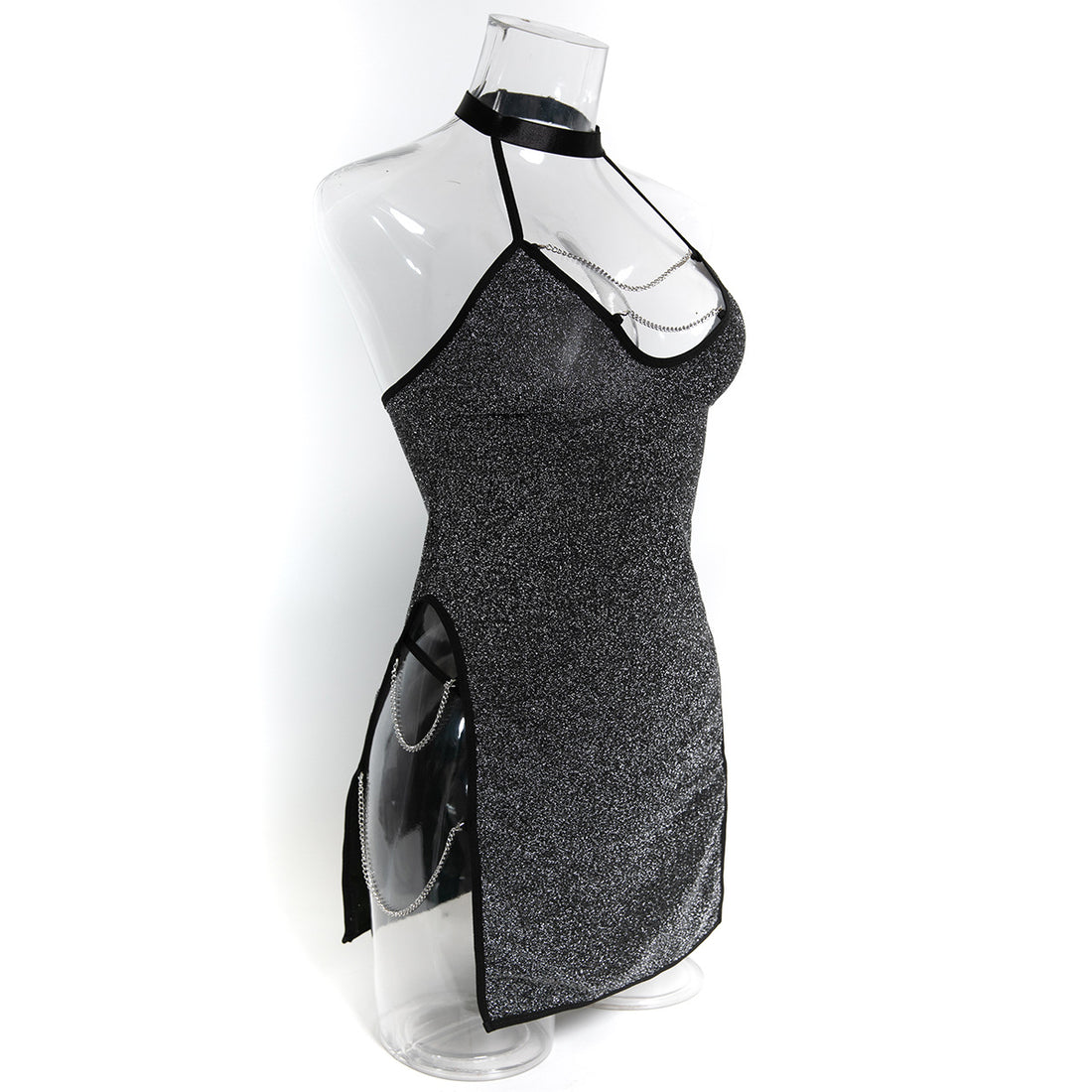 Black halter cutout mini dress lingerie - alternate view