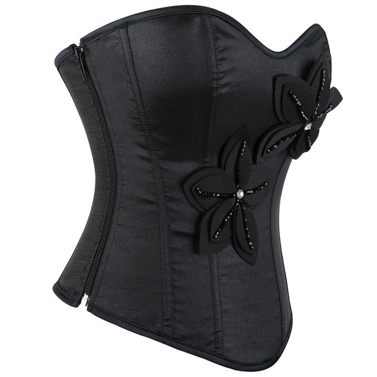 Black Floral Applique Strapless Corset Top, alternate view 3