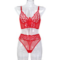 Red Sheer Mesh Two-Piece Lingerie Set - Secret Hour lingerie