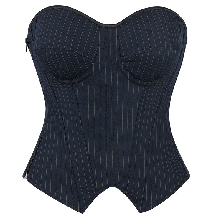 Black Pinstripe Strapless Corset Top, alternate view 6