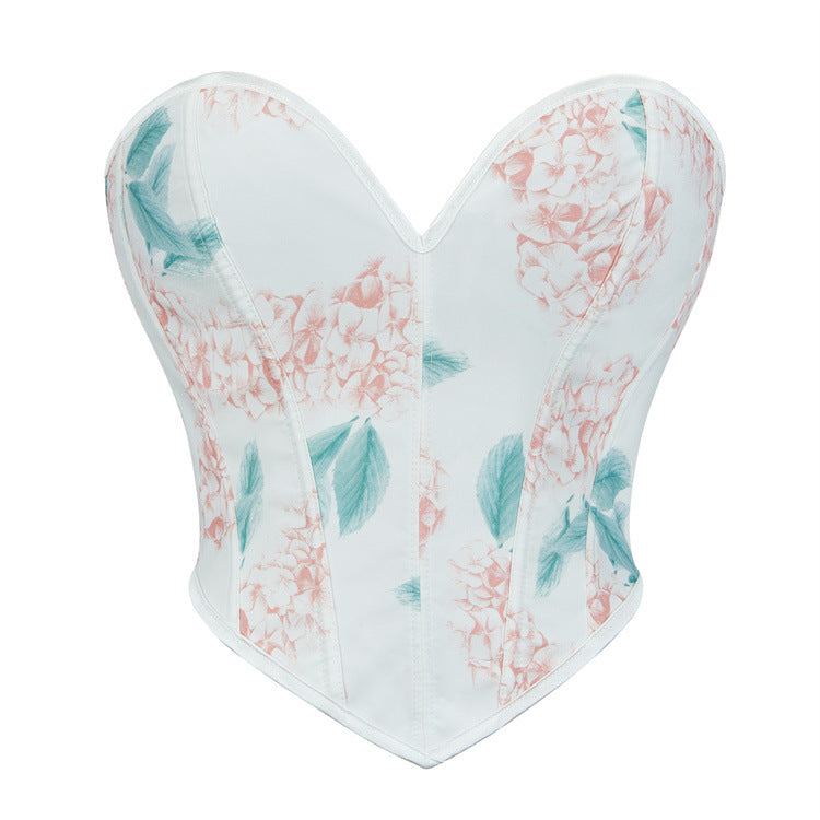 White Pastel Floral Strapless Corset Top