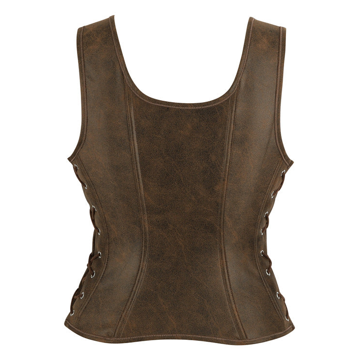 Brown Lace-Up Corset Top, alternate view 3