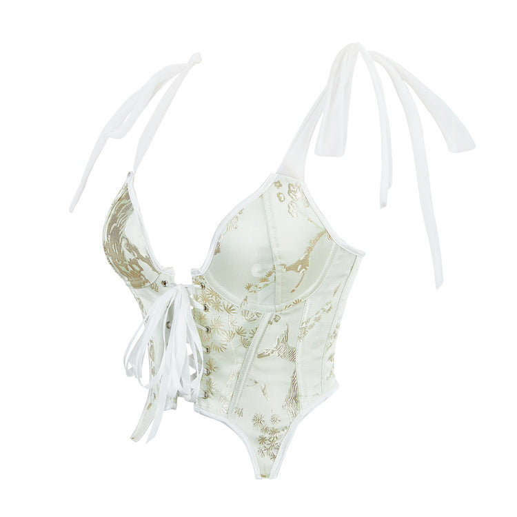 White Floral Tie-Front Corset Top, alternate view 3
