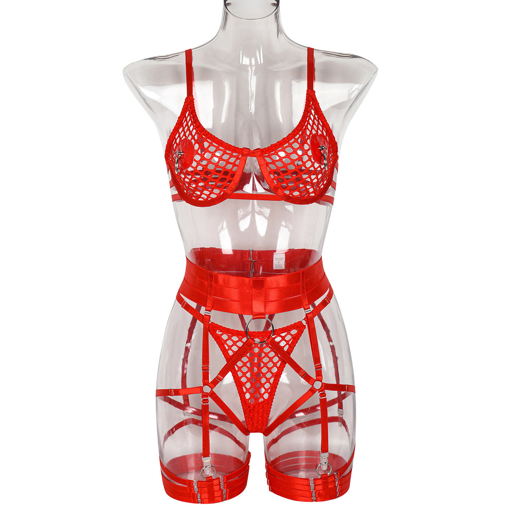 Red Sheer Mesh Lingerie Set - Alternate View