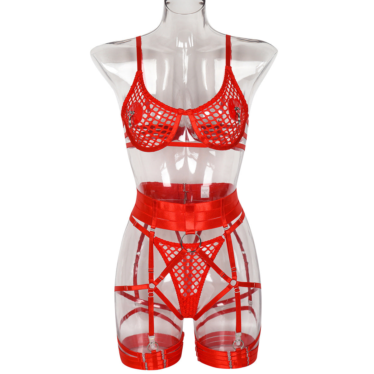 Red Sheer Mesh Lingerie Set - Alternate View