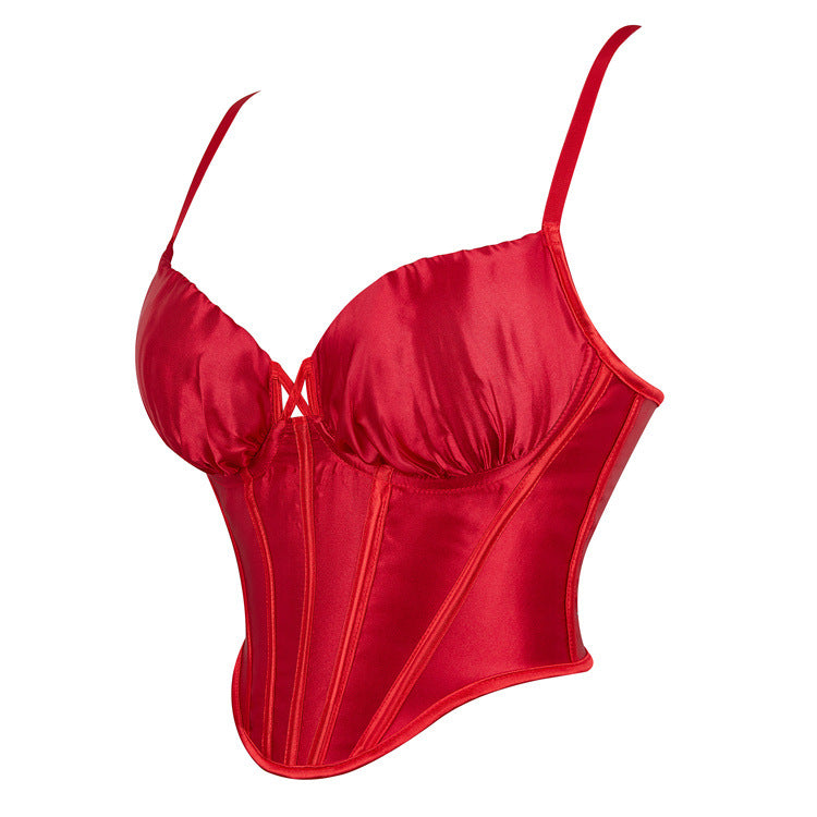 Red Satin-Look Corset Top, alternate view 2