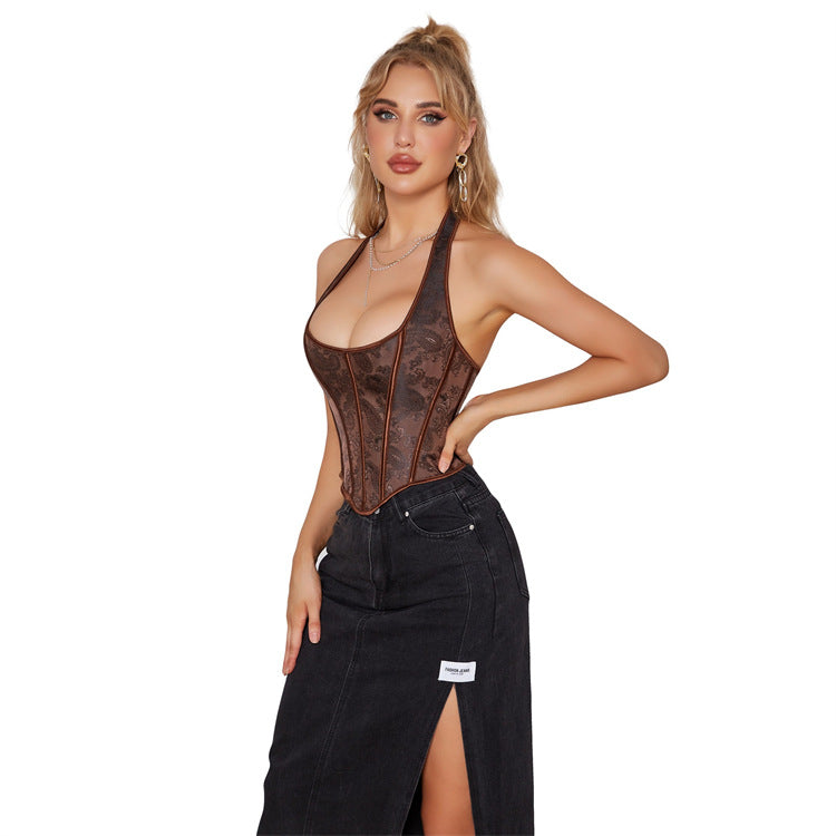 Brown Paisley Halter Corset Top, alternate view 5
