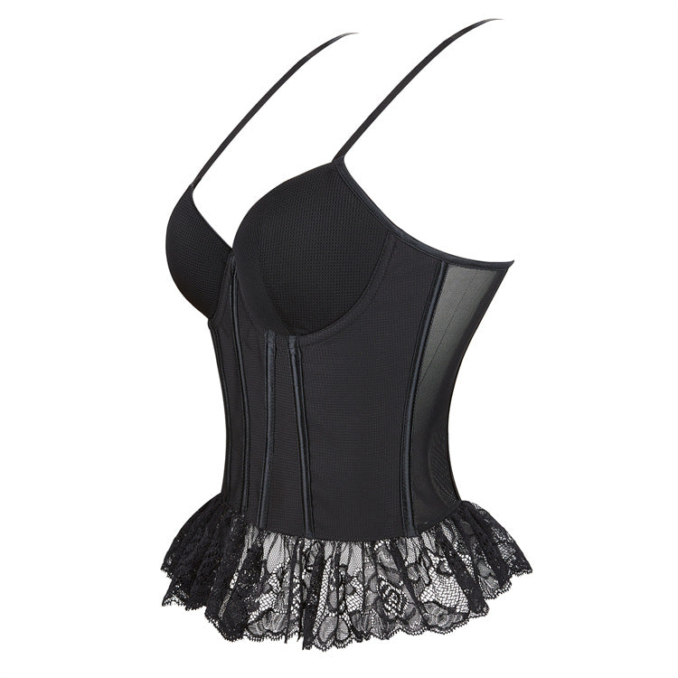Black Lace Ruffle Bustier Top, alternate view 2