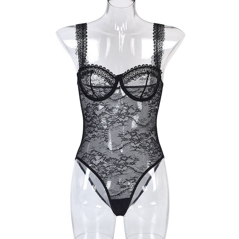 Rose Red Lace Strappy Teddy Bodysuit - Alternate View