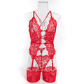 Red Floral Lace Lingerie Set - Alternate View