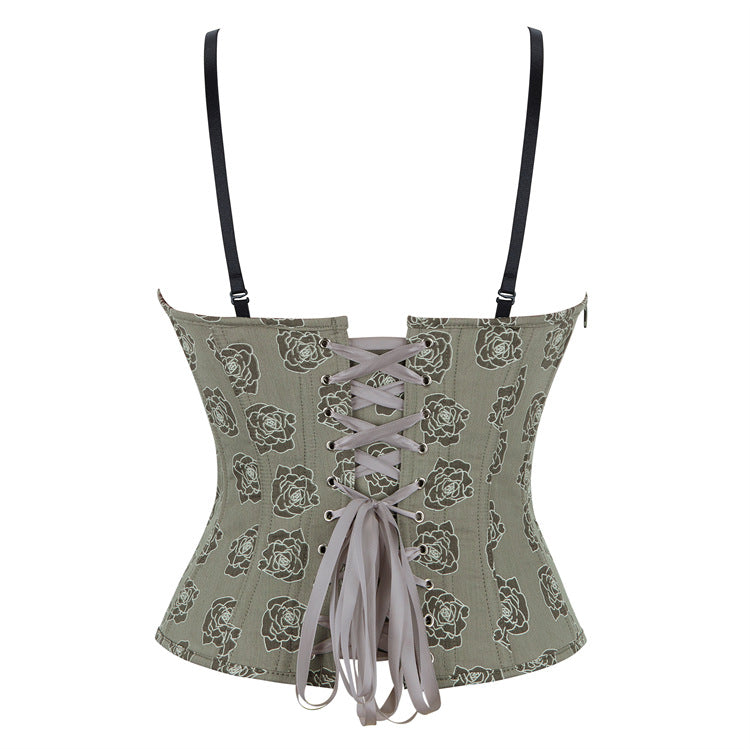 Gray Floral Strapless Corset Top, alternate view 4