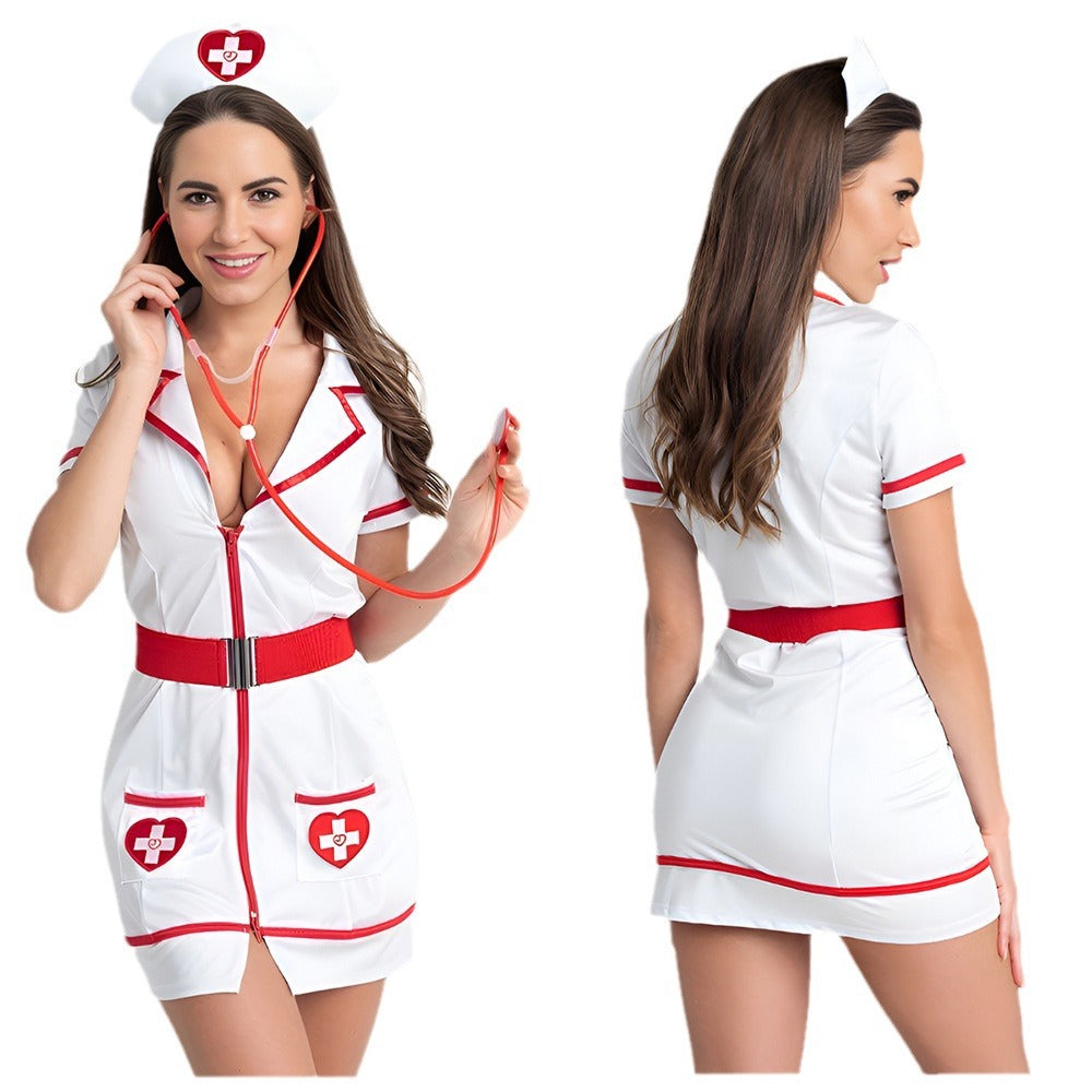 Boutique Edit Nurse Costume Lingerie Set With Stethoscope and Headband - Alternate View