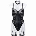 Strappy Mesh Faux Leather Teddy Bodysuit - Styled View