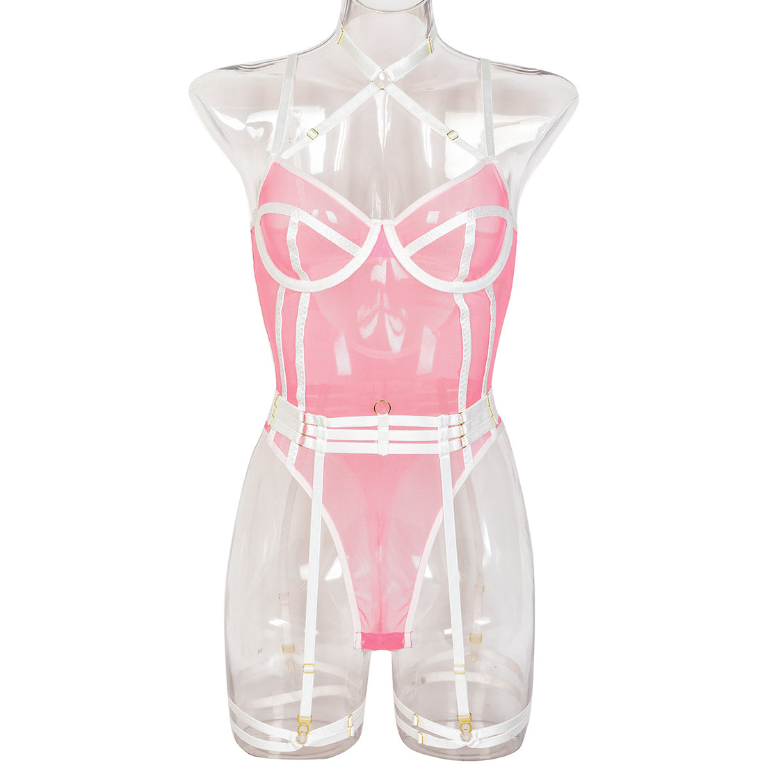 Wine Red Sheer Mesh Teddy Bodysuit - Alternate View