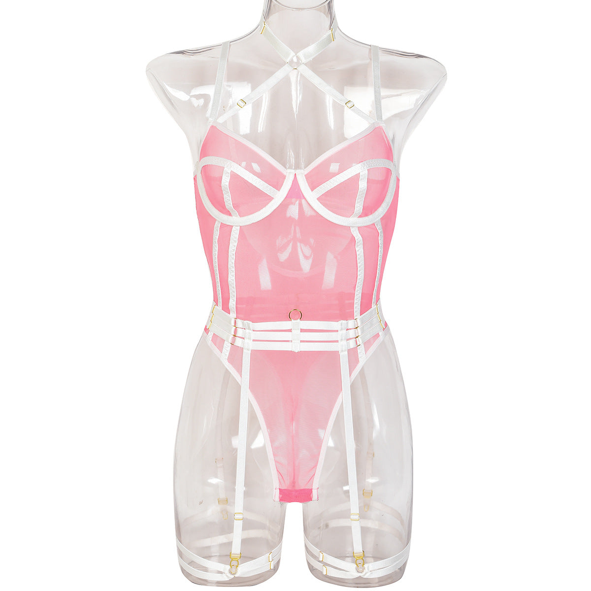 Wine Red Sheer Mesh Teddy Bodysuit - Alternate View