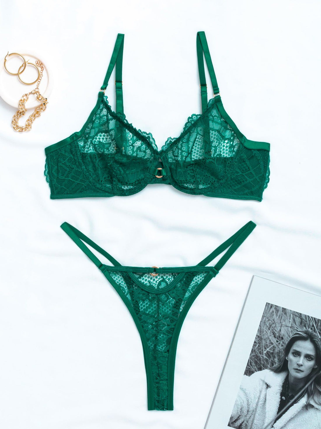 Green Lace Bra and Bottom Set, alternate view 7