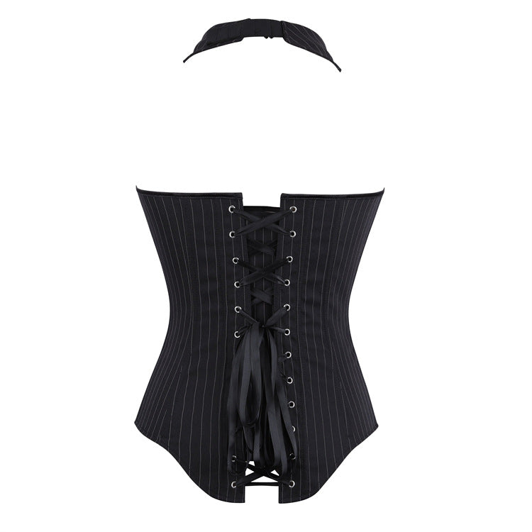 Black Pinstripe Zip-Front Corset Top, alternate view 3