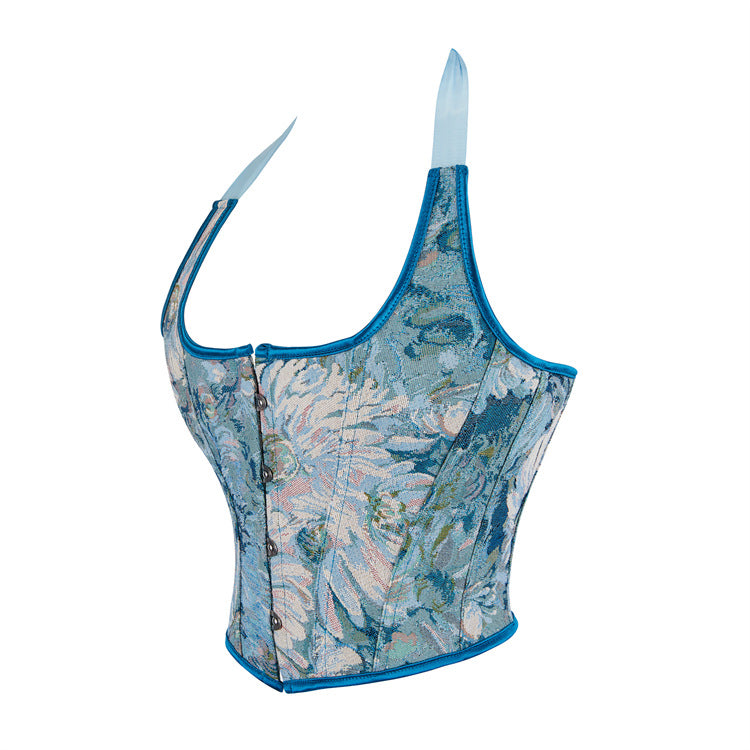 Blue Floral Halter Corset Top, alternate view 2