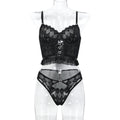 Black lace-up bustier and thong lingerie set - alternate view