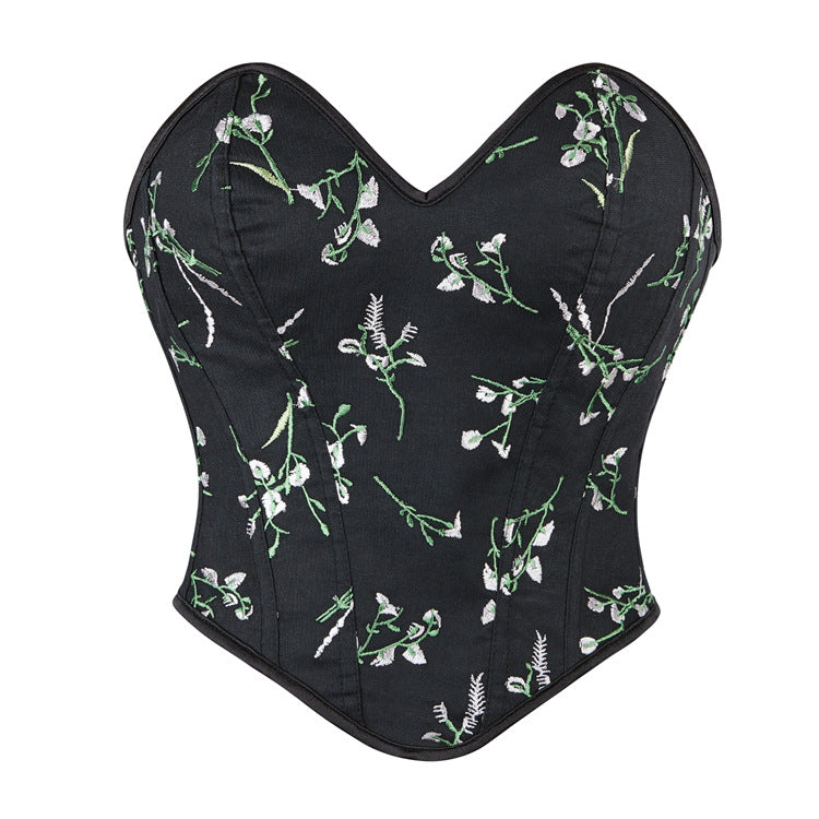 Black Floral Strapless Corset Top