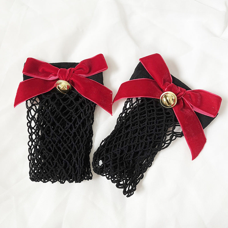 Bow fleece strap catgirl bell bow tie chocker christmas red mesh socks women's sexy underwear accessories